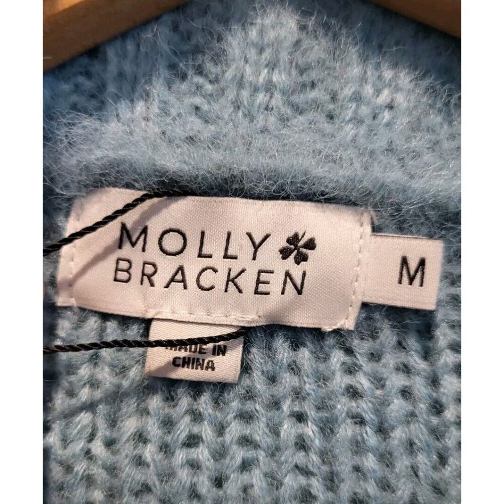New Molly Bracken Ice Blue Cowl Neck Fluffy Cropped Sweater Sz M - Picture 6 of 7